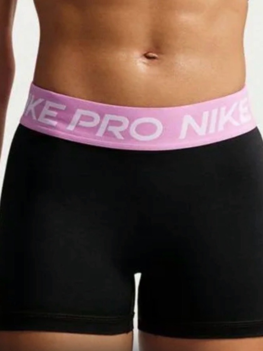 Nike Women's Black Bike Shorts with Pink Branded Waistband